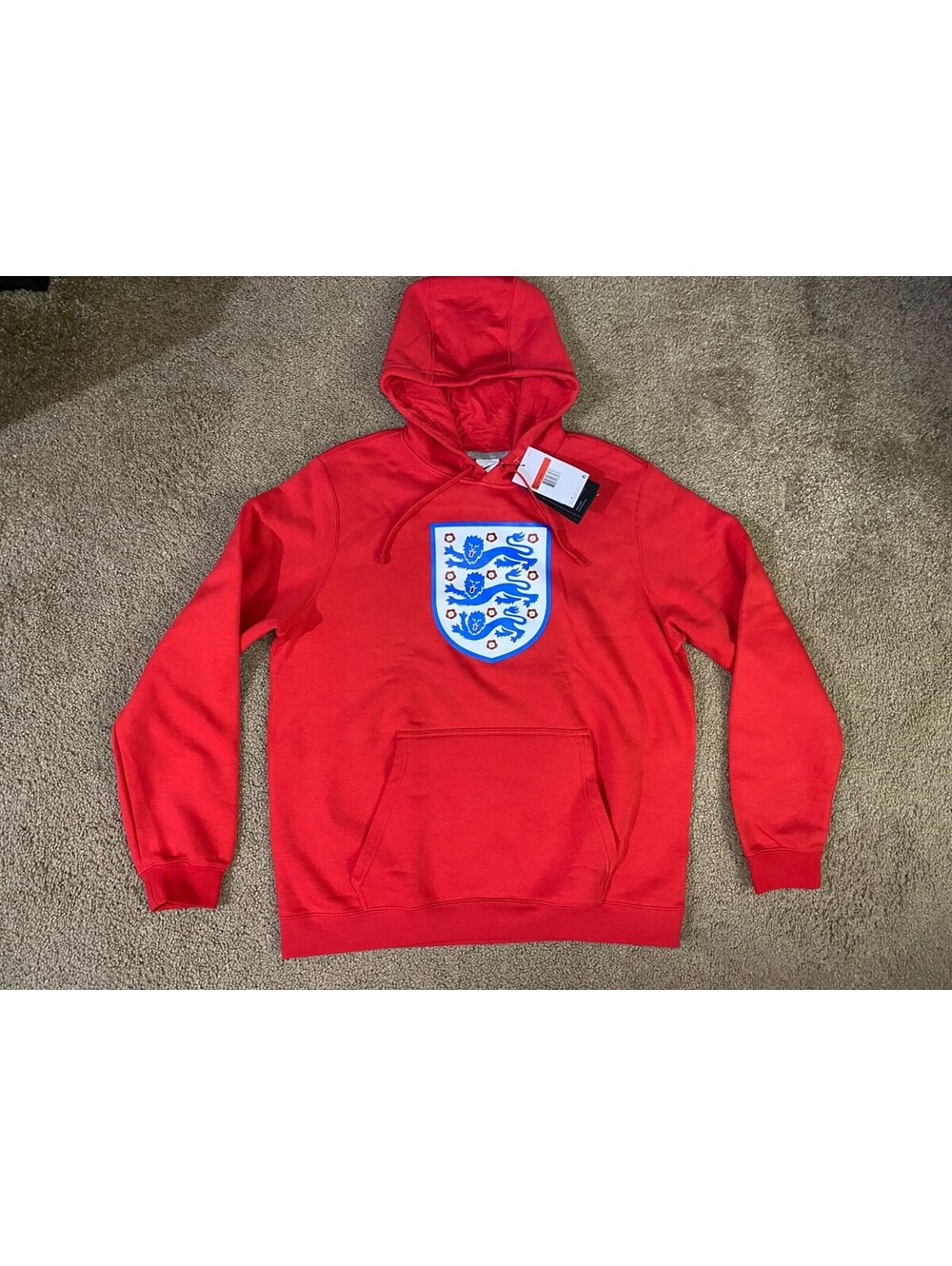 Nike Club Fleece Hoodie Mens Red Large Long Sleeve Kangaroo Pocket Pullover